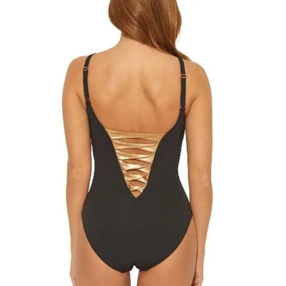 Bleu Rod Beattie Women's Black Twisted-Front One Piece Swimsuit Size 10 - Picture 2 of 7